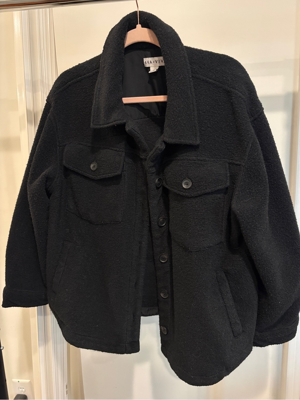 Ava & Viv Black Fleece Button-Front Jacket